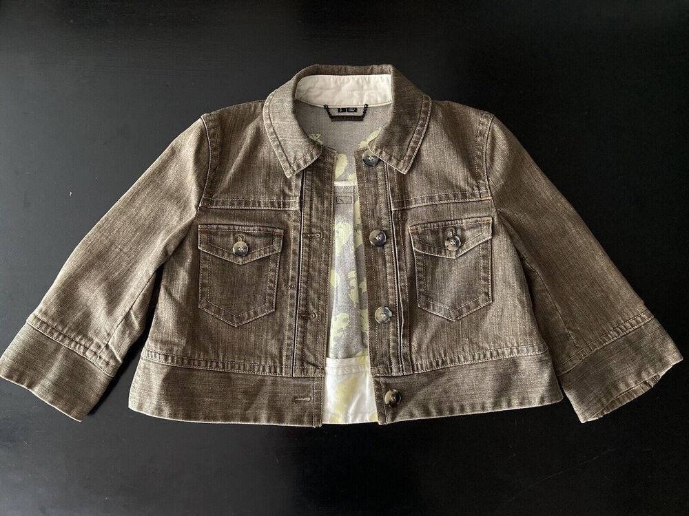 THEORY Brown Crop Denim Jacket w/Zip Cuff Ladies sz P